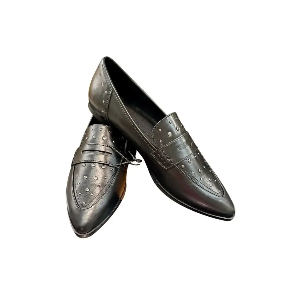 Frye & Co Black Faux Leather Moccasin Studded Penny Loafers Flats Wmns. 8.5 NEW